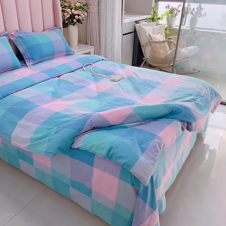 全棉纯棉色织水洗棉四件套床单被套床上用品 曲3