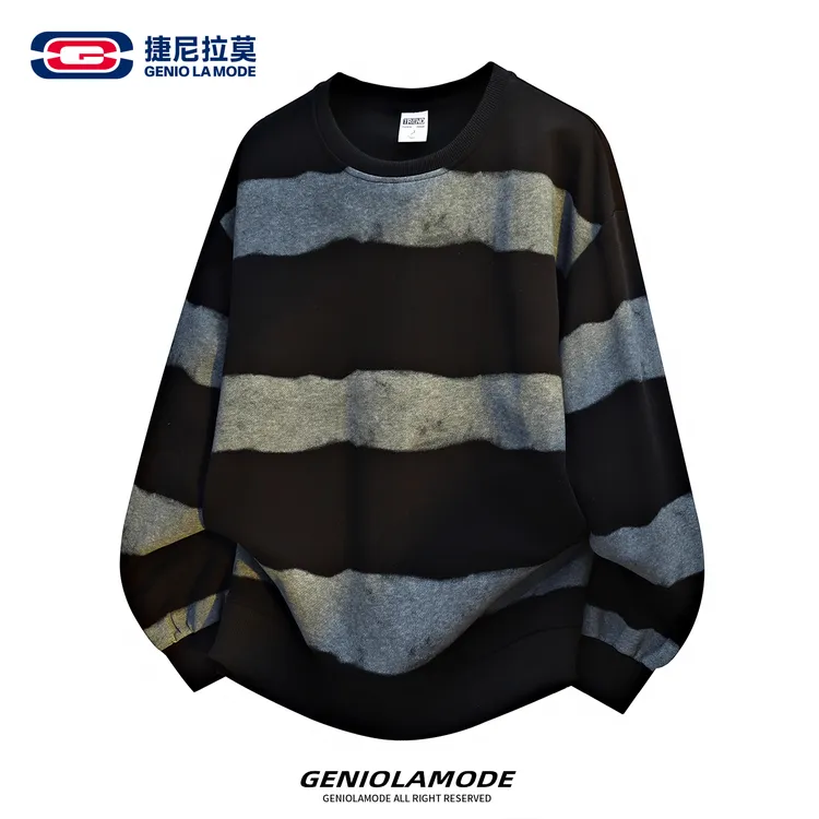 【敖瑞鹏代言】GENIOLAMODE加绒大码撞色t恤男卫衣秋冬季长袖打底衫