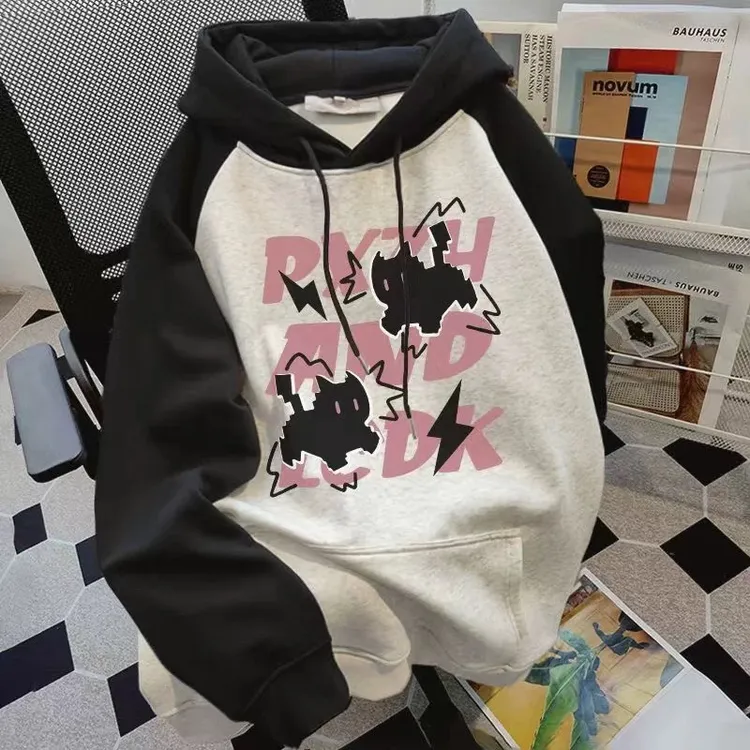 女童连帽卫衣秋冬新款中大儿童韩版卡通宽松休闲慵懒风插肩袖上衣