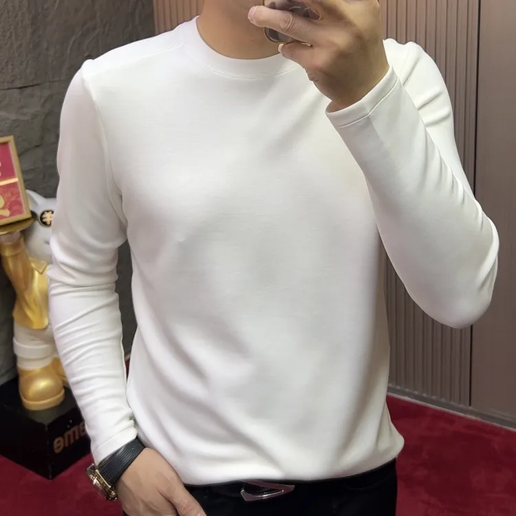 2025-35168秋季素T纯色光版长袖秋冬纯色T恤圆领潮流百搭