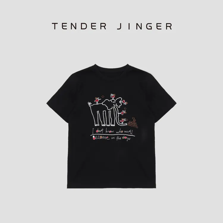 Tender Jinger【活动】圆领小象刺绣短袖T恤T52FCC30413