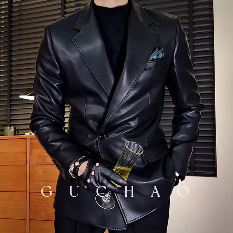 【Gc-古潮】--免洗-意式-男士双排轻奢高级皮衣-外套