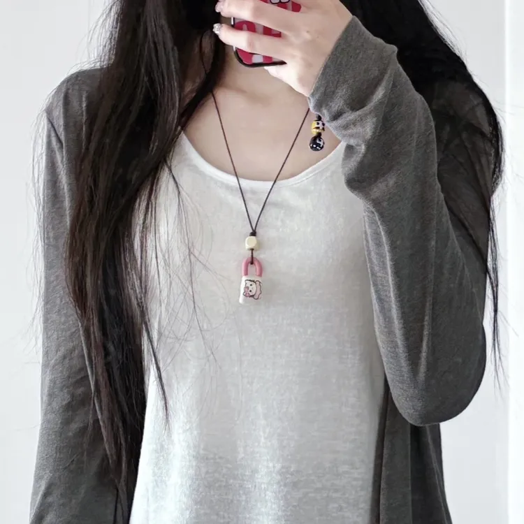 非金属皮质项链 石塑粘土彩绘项链挂饰短袖衬衣百搭可爱项链1-20