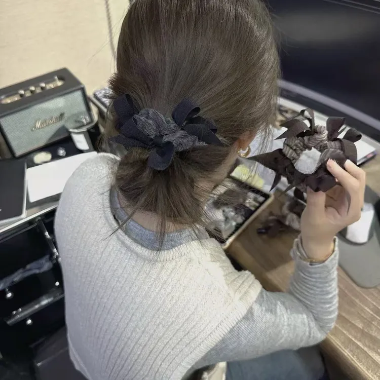 韩系爆款小众编织蝴蝶结大肠发圈女高级感显发量丸子头扎马尾发绳