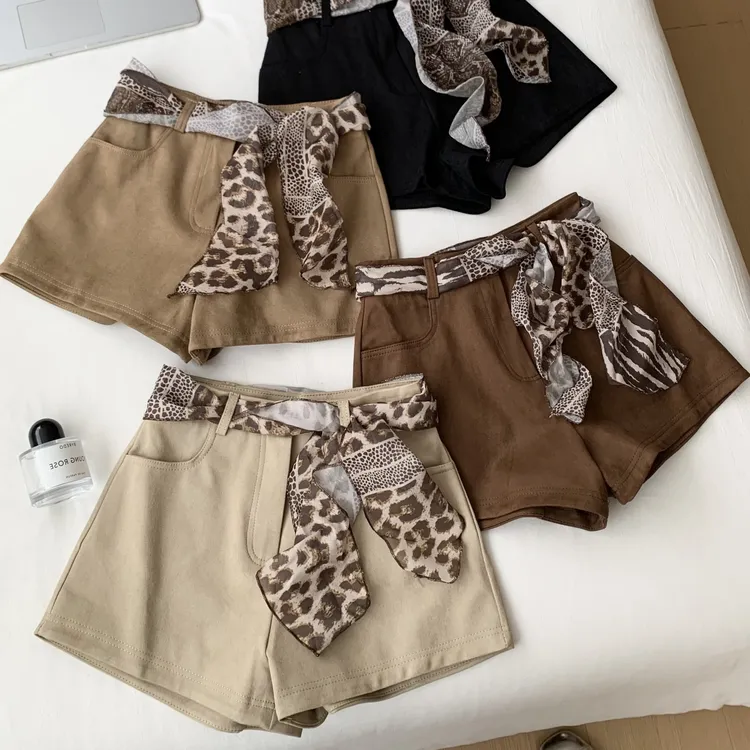 十三行2025秋装新款麂皮绒阔腿a字短裤女时尚高腰显瘦休闲裤子潮