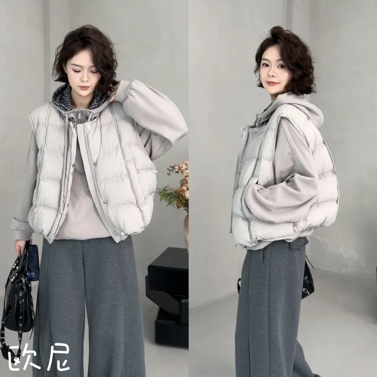 欧尼私服 2025秋冬新款小众设计简约时尚龟背羽绒马甲女2510C6464