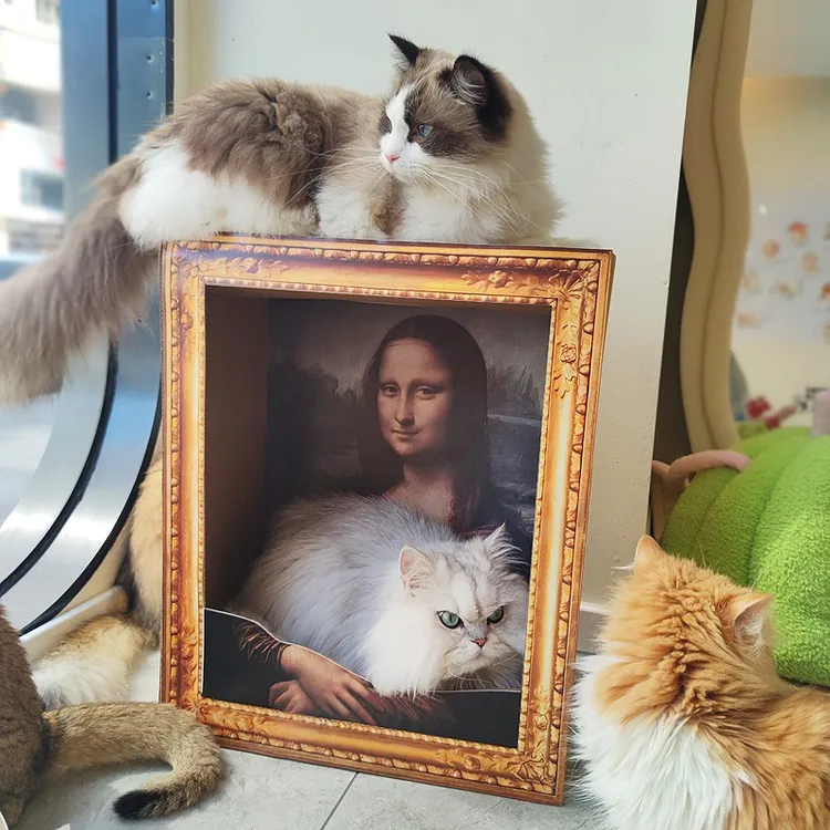复古欧式蒙娜丽莎油画框猫夸猫抓板猫咪窝立体猫爬架双层可替换板