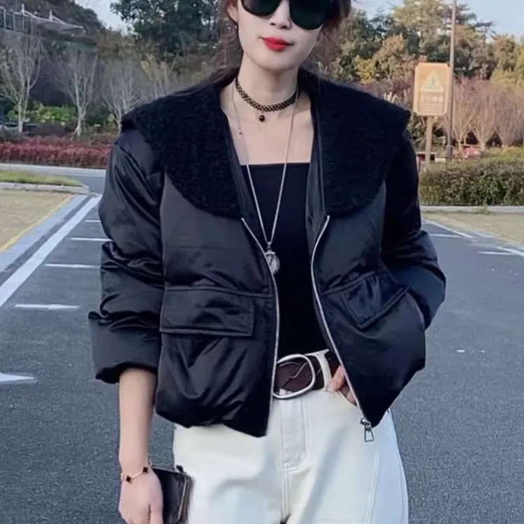 毛呢海军领羽绒服女2025冬季时尚保暖外套小个子洋气百搭加厚上衣