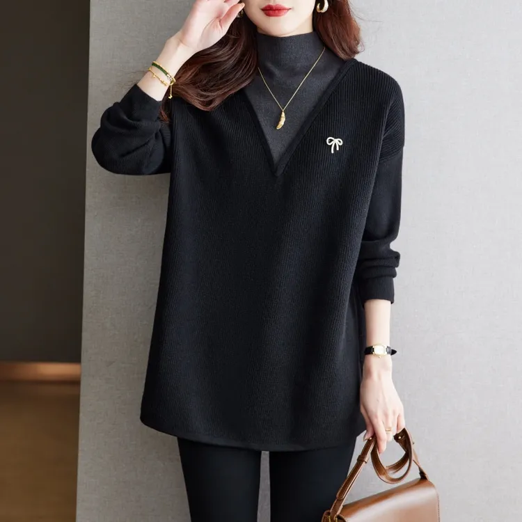 【原版 高品质】大码女装上衣秋冬假两件毛衣加厚半高领毛打底衫