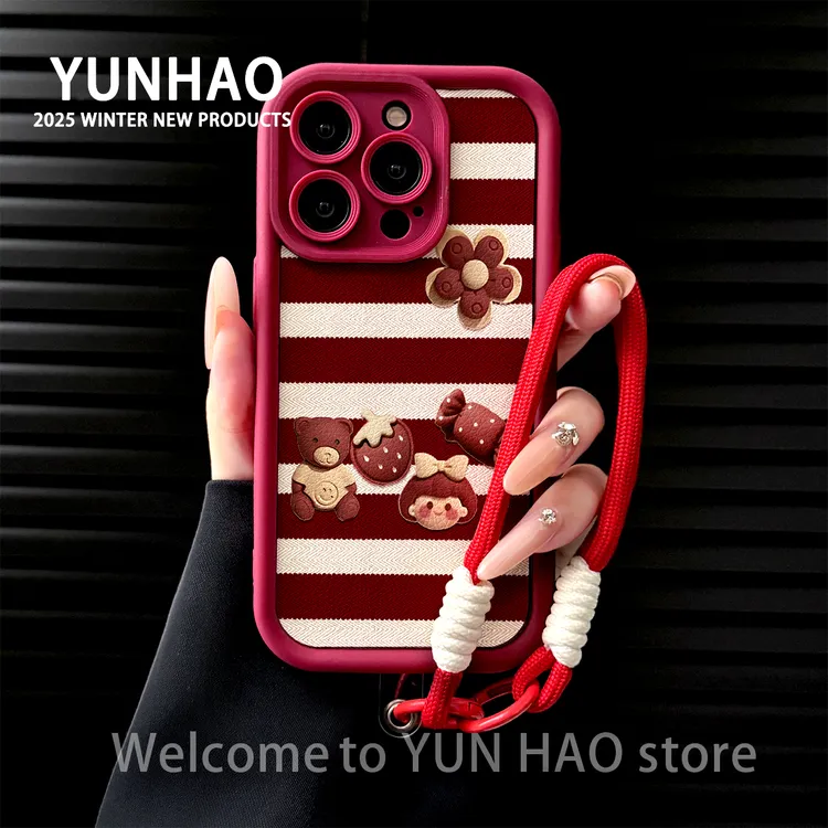 阶梯小羊皮女孩小熊适用苹果17PROMAX华为vivo小米oppo手链手机壳