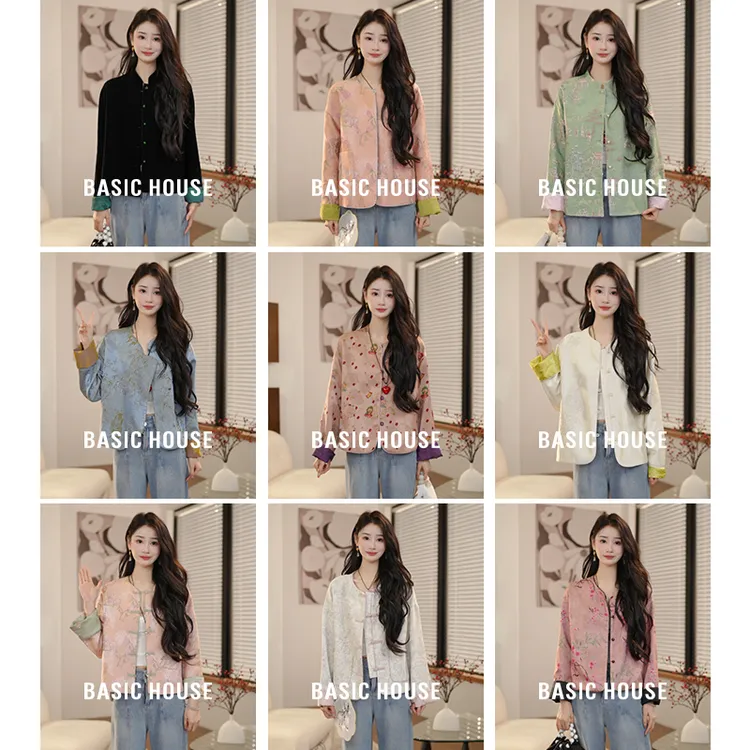 Basic House/百家好女装上衣提花短外套长袖圆领秋季印花外套合集