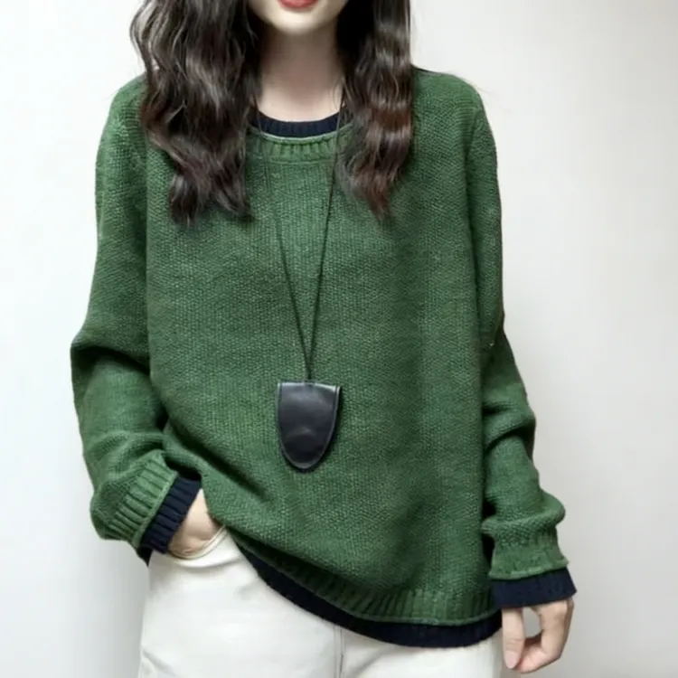 圆领百搭厚款正版荷叶袖针织毛针织衫百搭时尚加厚上衣