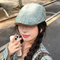大头星球牛仔前进帽女美式复古水洗报童帽显脸小帽子