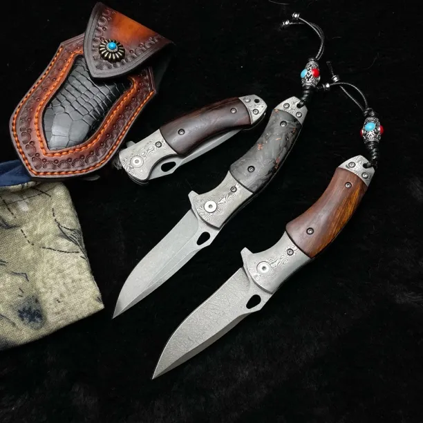 工厂价：锻造进口乌兹钢高硬度户外便携多功能折叠水果刀手工刀