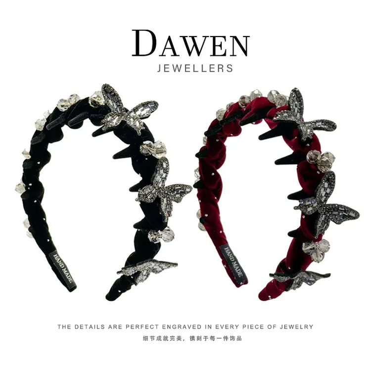 XW1229《蝶雨星辰》原版高定轻奢发饰小香风镶钻立体蝴蝶发箍发卡