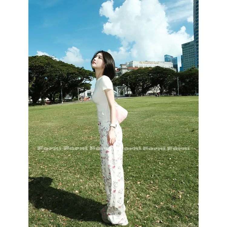 FORNI 香香花海 春季新款阔腿直筒裤系列全棉山茶花宽松牛仔裤女