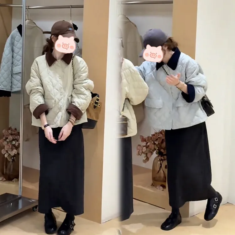 2025年秋季大方得体穿搭一整套撞色上衣外套搭配半身裙两件套女潮
