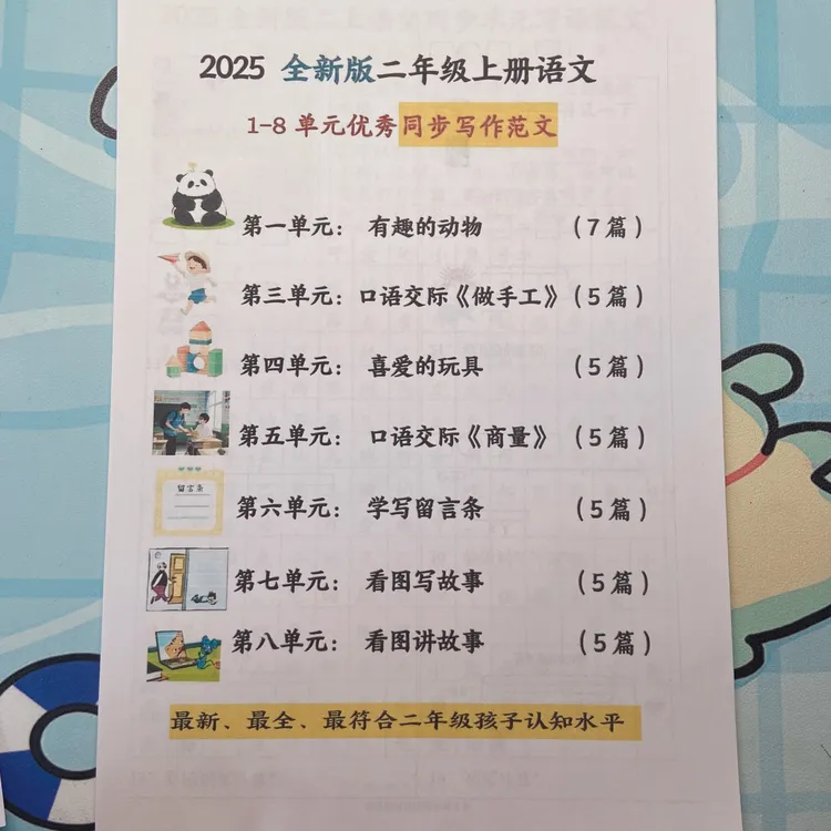 25新二上语文1至8单元同步写话范文+练习（含范文63页）