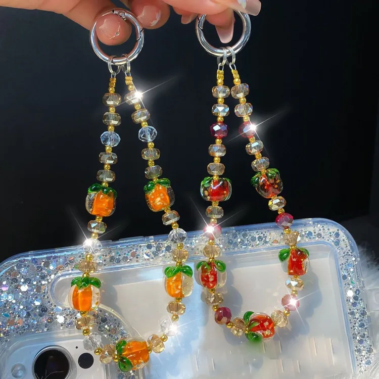 柿柿如意手机挂链水晶串珠新中式手机壳链条手腕式挂绳手机链手提