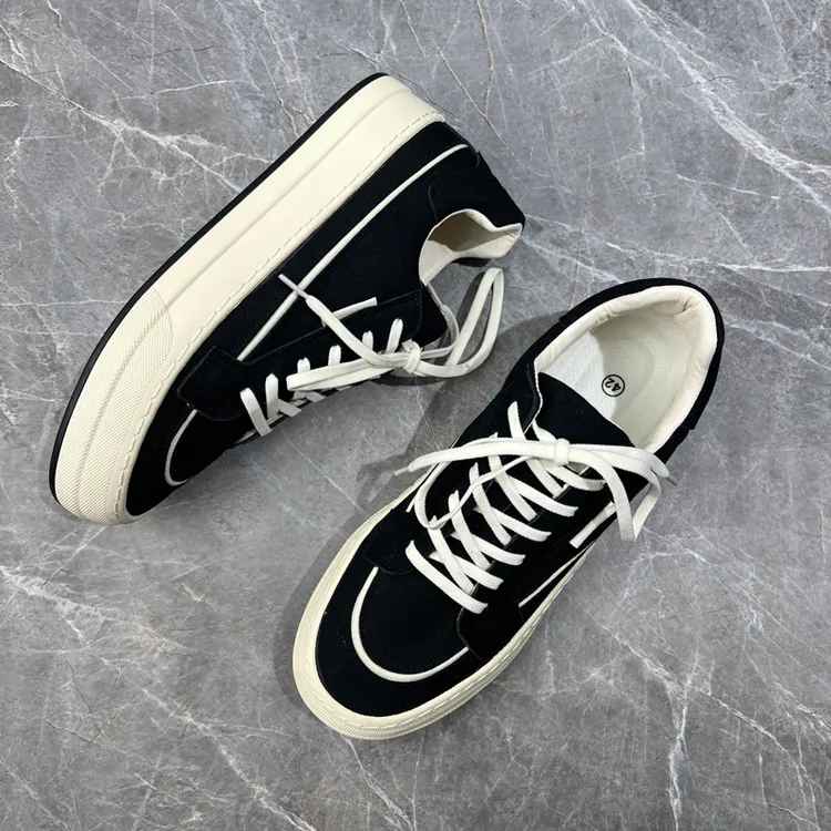 男鞋子低帮厚底黑色帆布鞋百搭男士休闲板鞋潮款干净感痞帅开车鞋