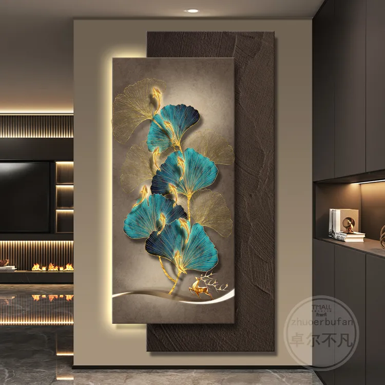 led带灯轻奢入户进门玄关装饰画走廊过道挂画壁画高级感简约现代