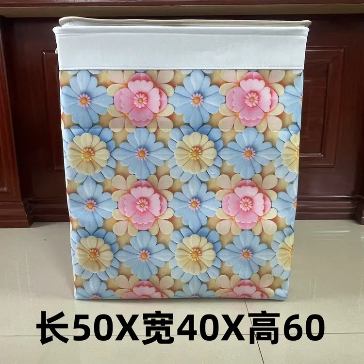升级款120升双拉链款带钢圈繁花似锦牡丹花百合花带盖收纳整理箱