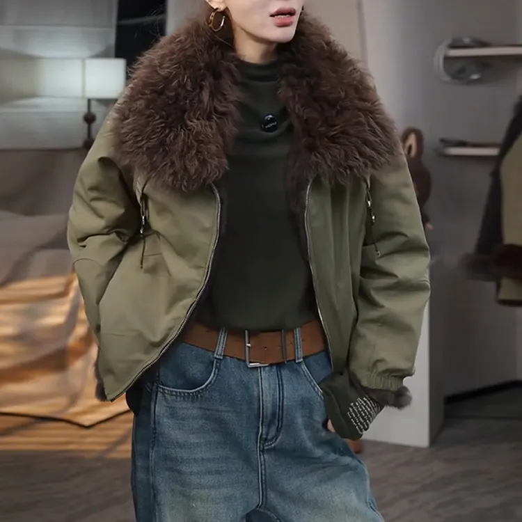 2025新款复古时尚高级感棉服女小众气质百搭拼色设计感潮流上衣