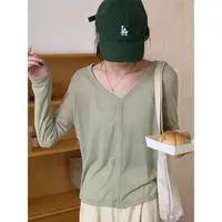 A011糯米莱赛尔天丝罩衫V领套头超薄女秋季新款打底衫长袖上衣