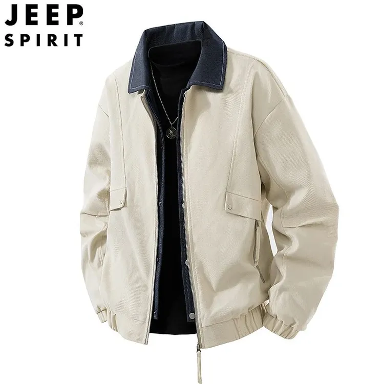 吉普JEEPSPIRIT假两件翻领工装夹克男士秋季新款潮牌时尚青年外套