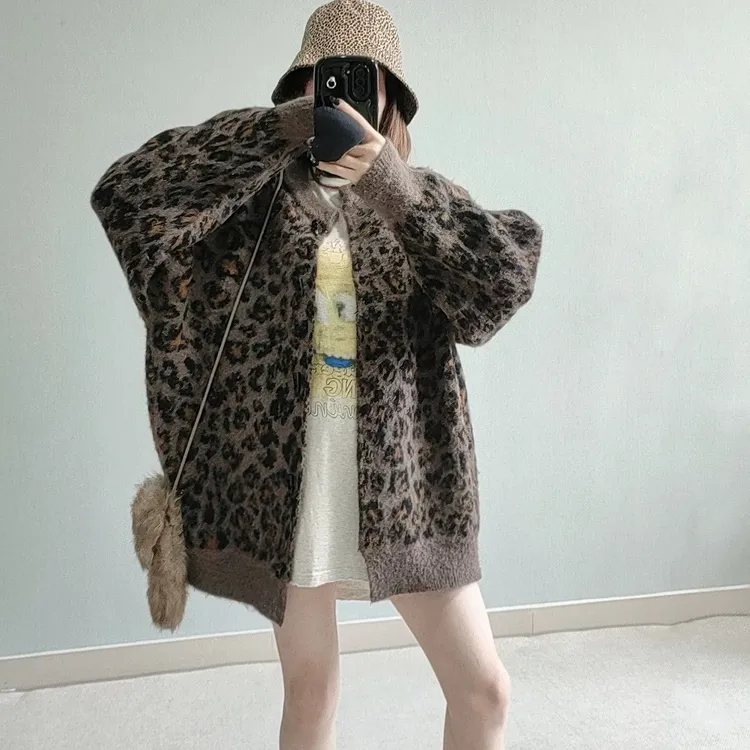 美拉德豹纹开衫～粉丝福利慵懒气质宽松韩版百搭复古毛衣休闲时尚