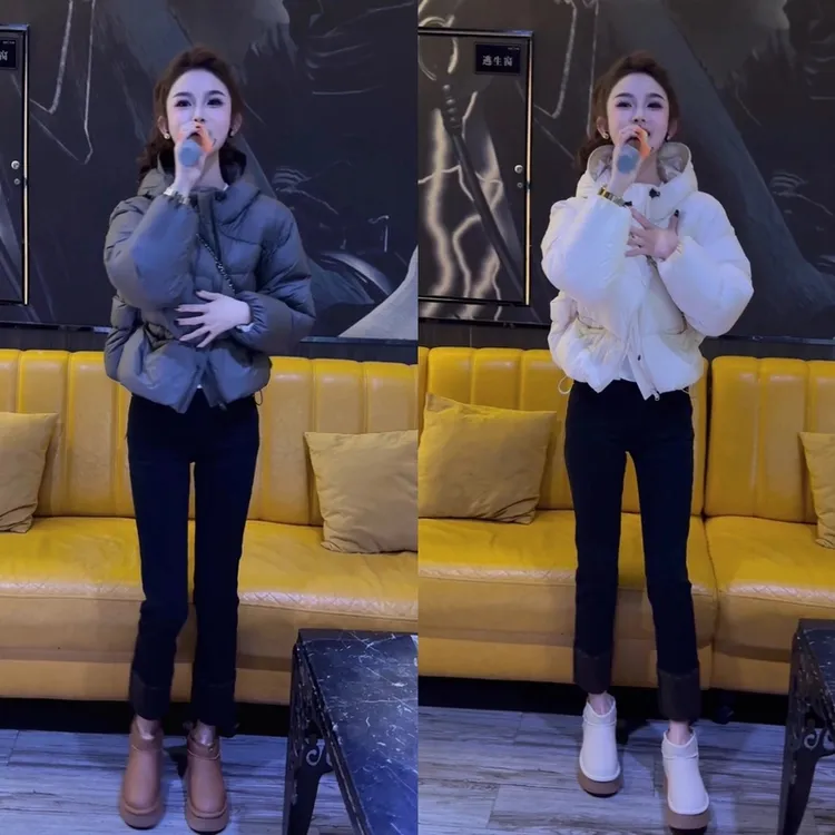 2024新款泡芙蓬松连帽棉服冬季小个子短款时尚面包服外套洋气显瘦