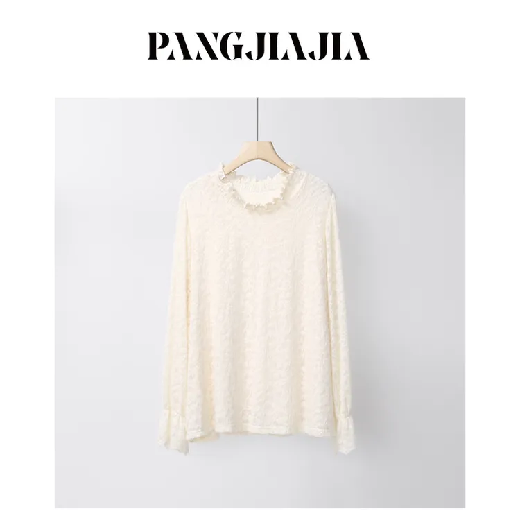 【胖佳佳】梅花鹿 半高领加绒蕾丝衫冬季气质百搭小衫H625E17441