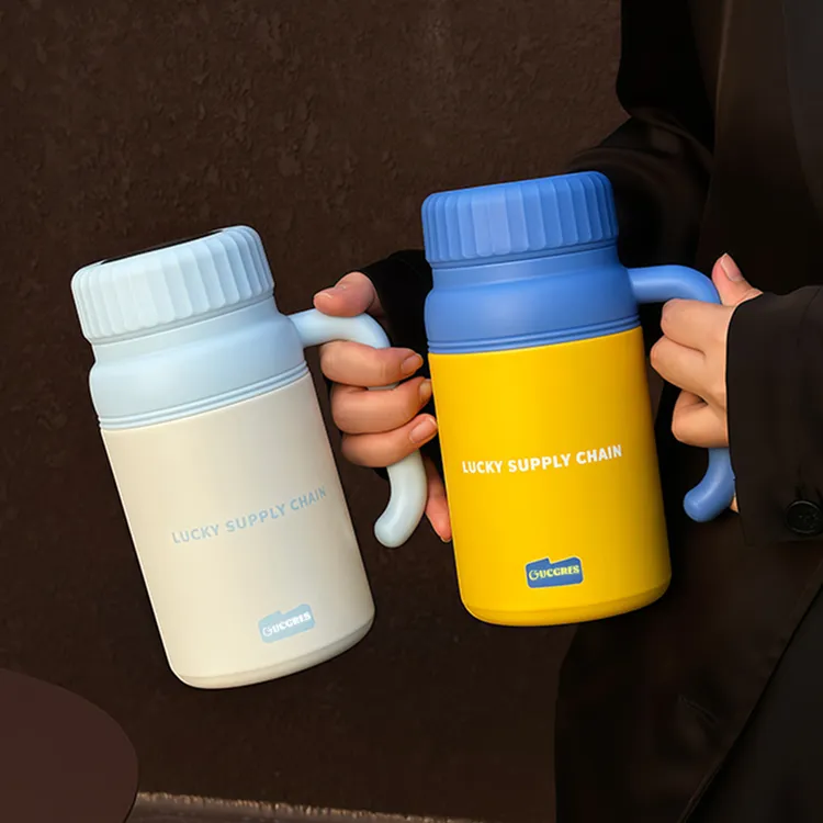 Gucgres大容量保温杯把手保温壶大号水杯子茶水分离运动水壶学生