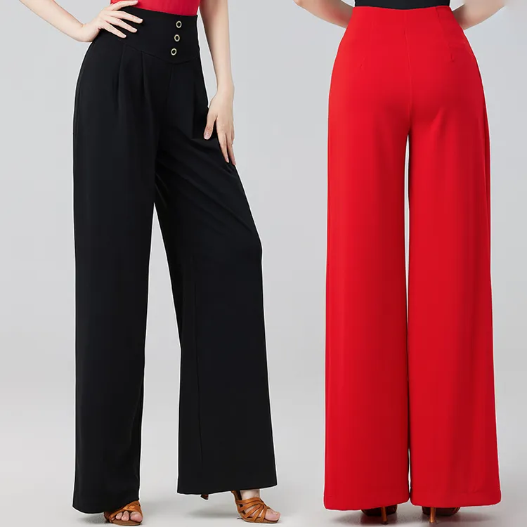 2025新款拉丁舞裤子女高腰国标舞女士新款裤子直筒摩登交谊舞长裤