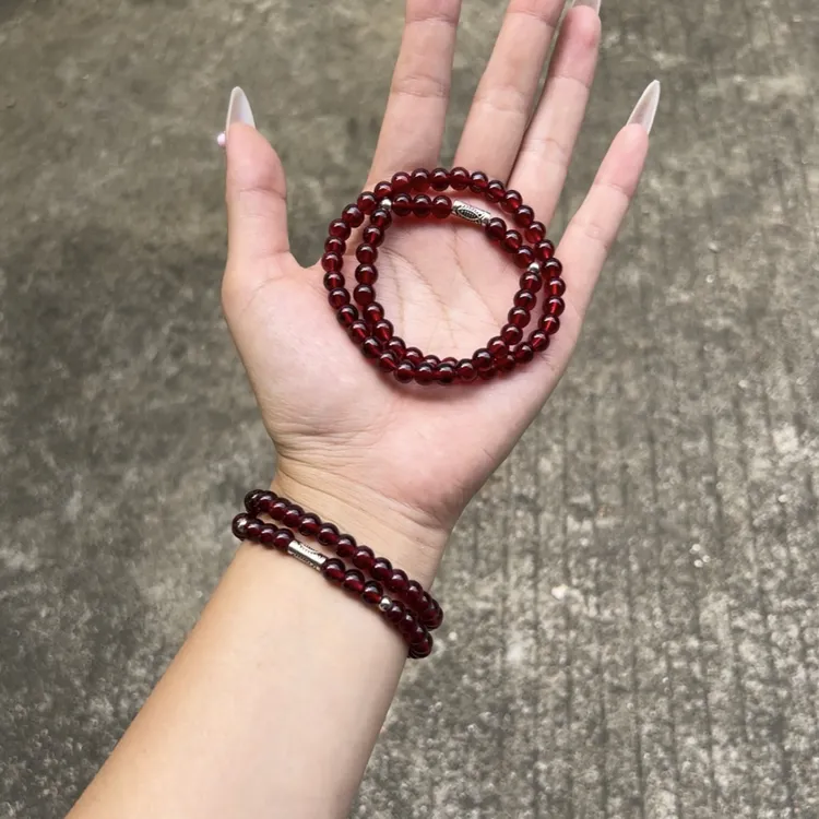 合金玻璃手链 新中式双圈石榴红手链女复古手串手饰送闺蜜礼物