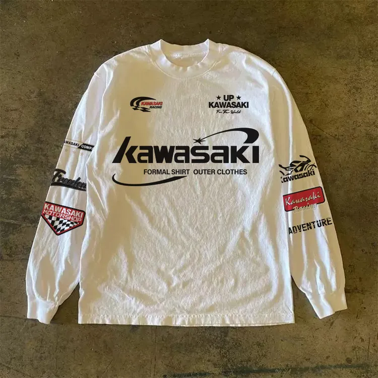 美式复古oversize字母机车潮牌嘻哈百搭潮男秋冬穿搭印花螺口长袖