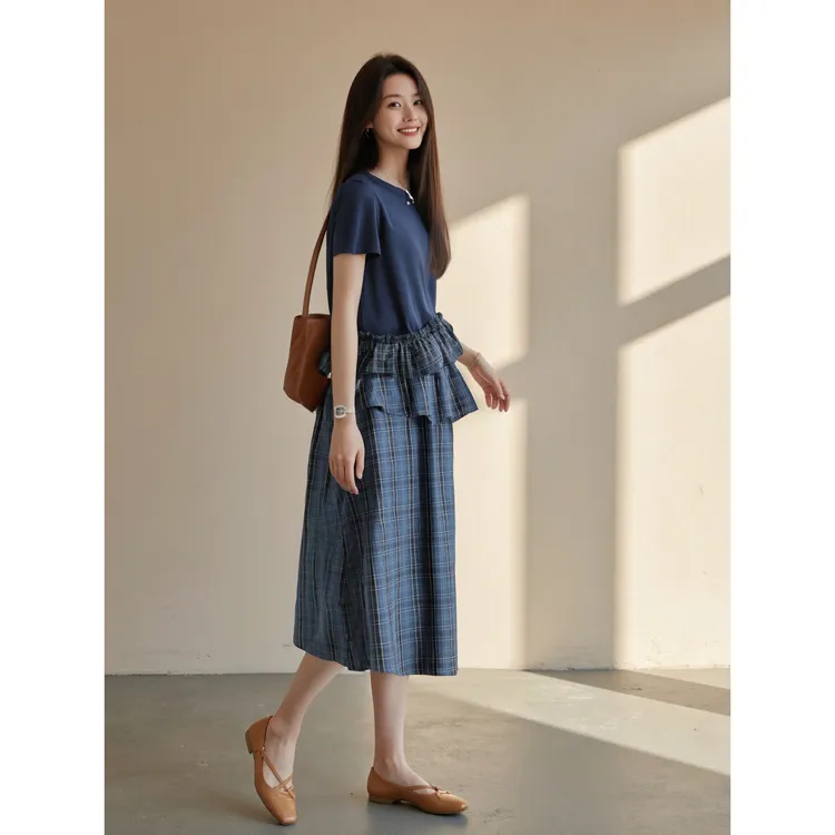 【D】夏季新款圆领短袖上衣高腰半身裙时尚套装HCZW651879