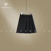 PINGTING.YE马蹄扣设计压褶时髦小众减龄五分半身裙PT2638