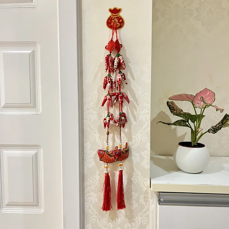 民族风纯手工布艺风铃挂件刺绣辣椒古风中式阳台客厅中国风挂配饰