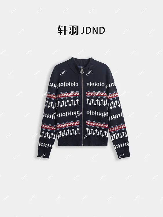 JDND轩羽【简雅费尔岛】羊毛休闲高级显瘦针织开衫外套XY25471