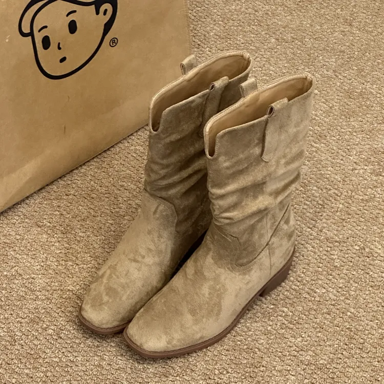 晚睡兰•内增高8cm复古英伦风V口粗跟厚底显瘦秋冬新款堆堆短靴女