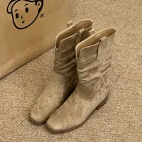 晚睡兰•内增高8cm复古英伦风V口粗跟厚底显瘦秋冬新款堆堆短靴女