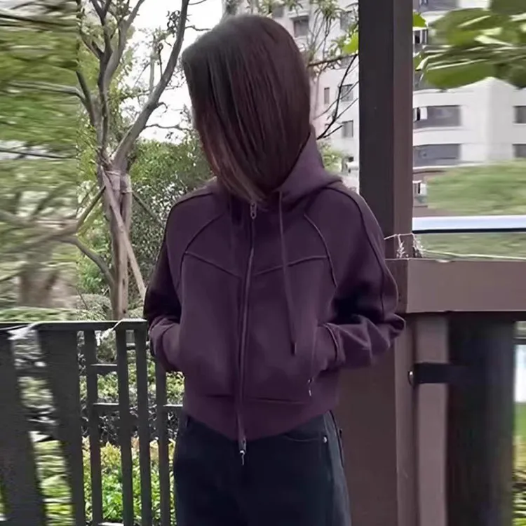 紫色减龄连帽卫衣女装2025秋季新款显瘦拉链开衫显瘦时尚休闲外套