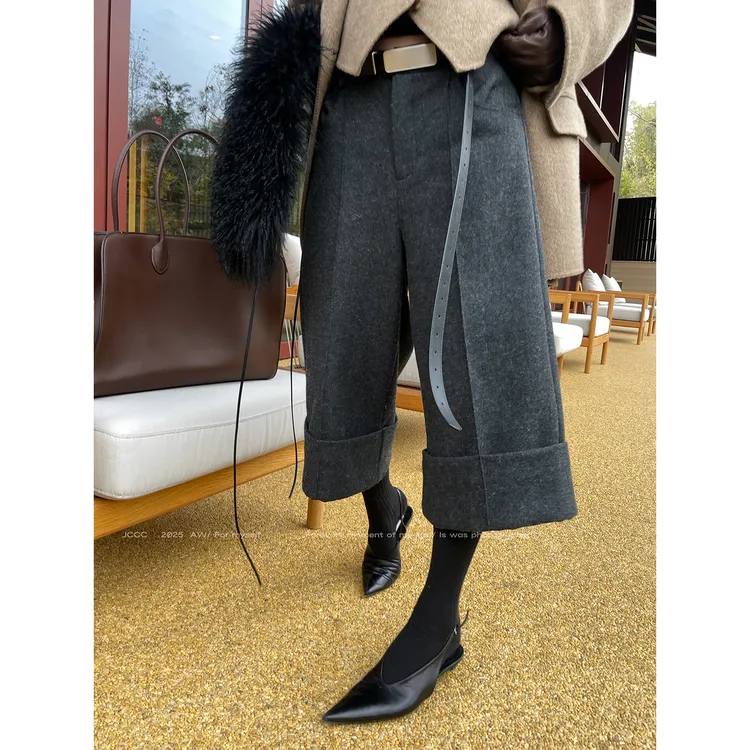 JCCC影子【十三分】深花灰老钱绵羊毛卷边八分阔腿西装裤JE5PSK161