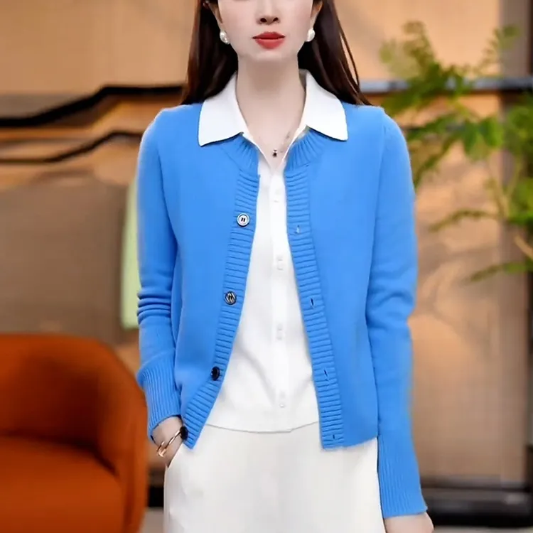 韩版时尚休闲开衫外套女2025春秋新款百搭显瘦小个子圆领针织上衣