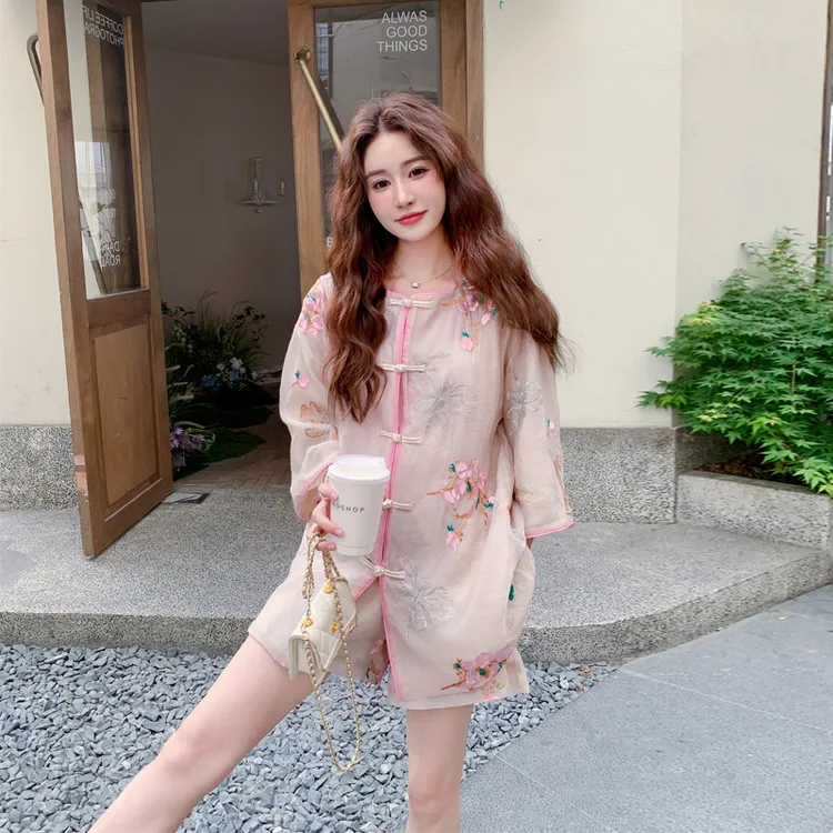 国风新中式刺绣套装裤女2025夏季新款甜美盐系氛围感文艺范两件套