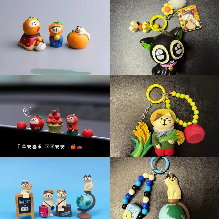 大吉大利日式猫咪橘子风办公桌面车载内饰装饰摆件