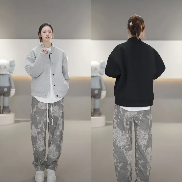 【现货速发】新款美式纯色棒球服开衫设计休闲外套宽松慵懒百搭夹克