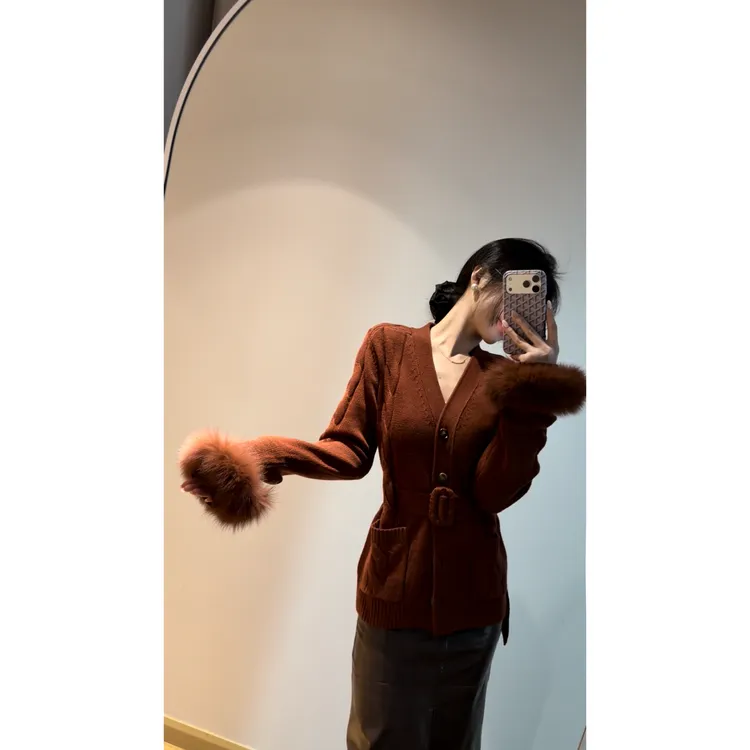 【雪狐】澳毛老钱可拆狐狸毛绞花针织开衫