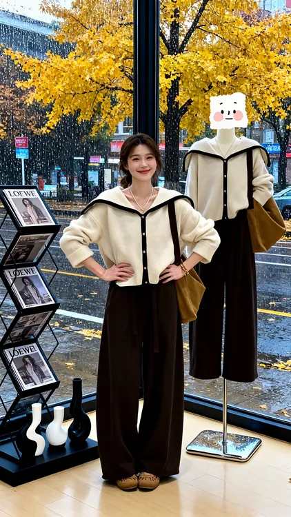 韩系百搭早秋小个子宽松针织上衣搭配阔腿裤显瘦时尚气质两件套